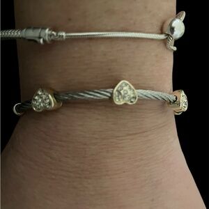 Unbranded silver and gold tone heart bracelet with crystals in the hearts